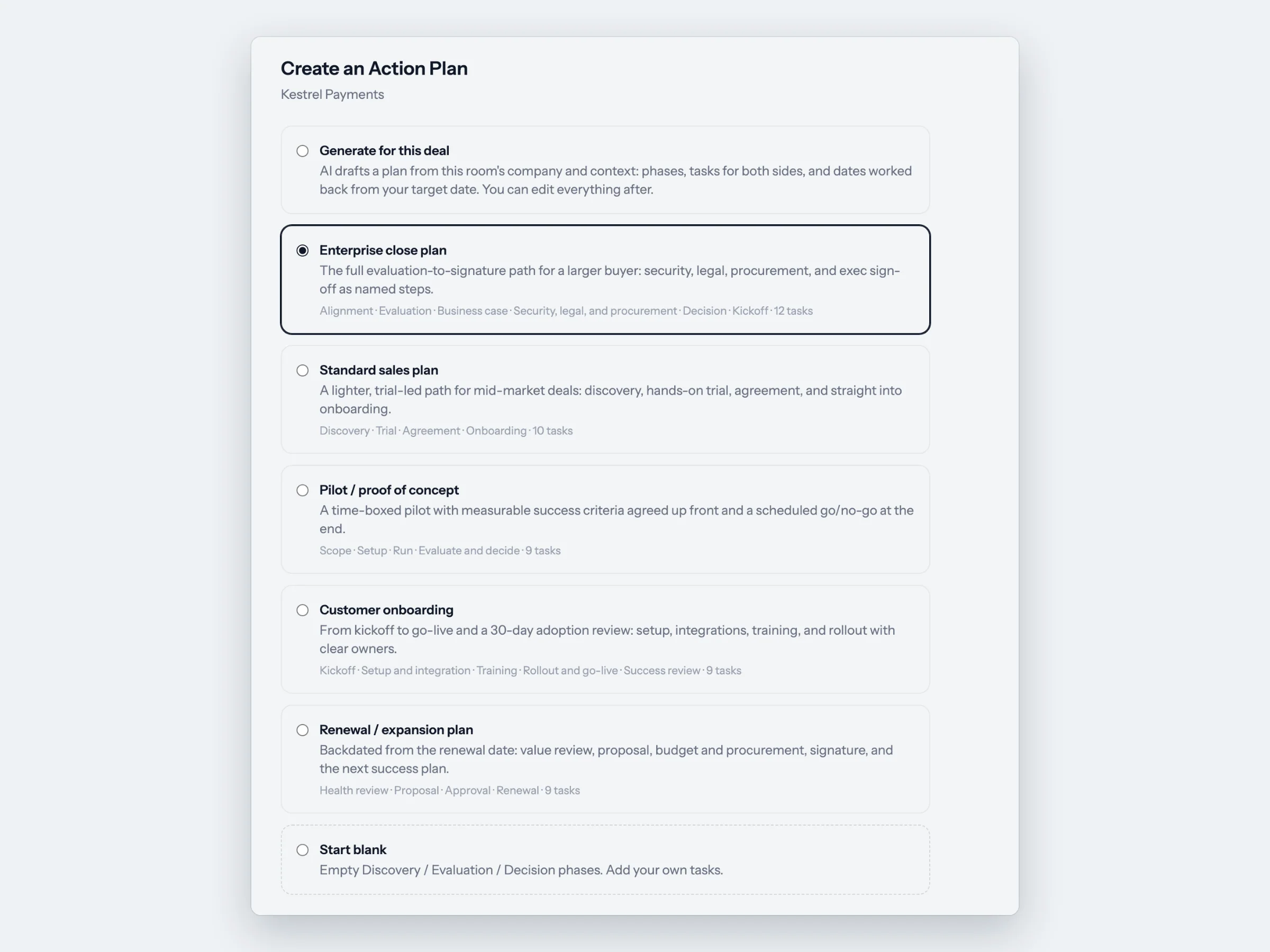 Choosing a plan template