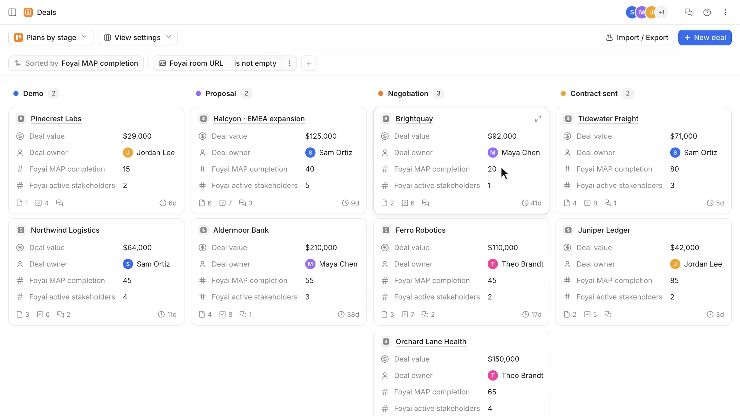 'Plans by stage' kanban in Attio