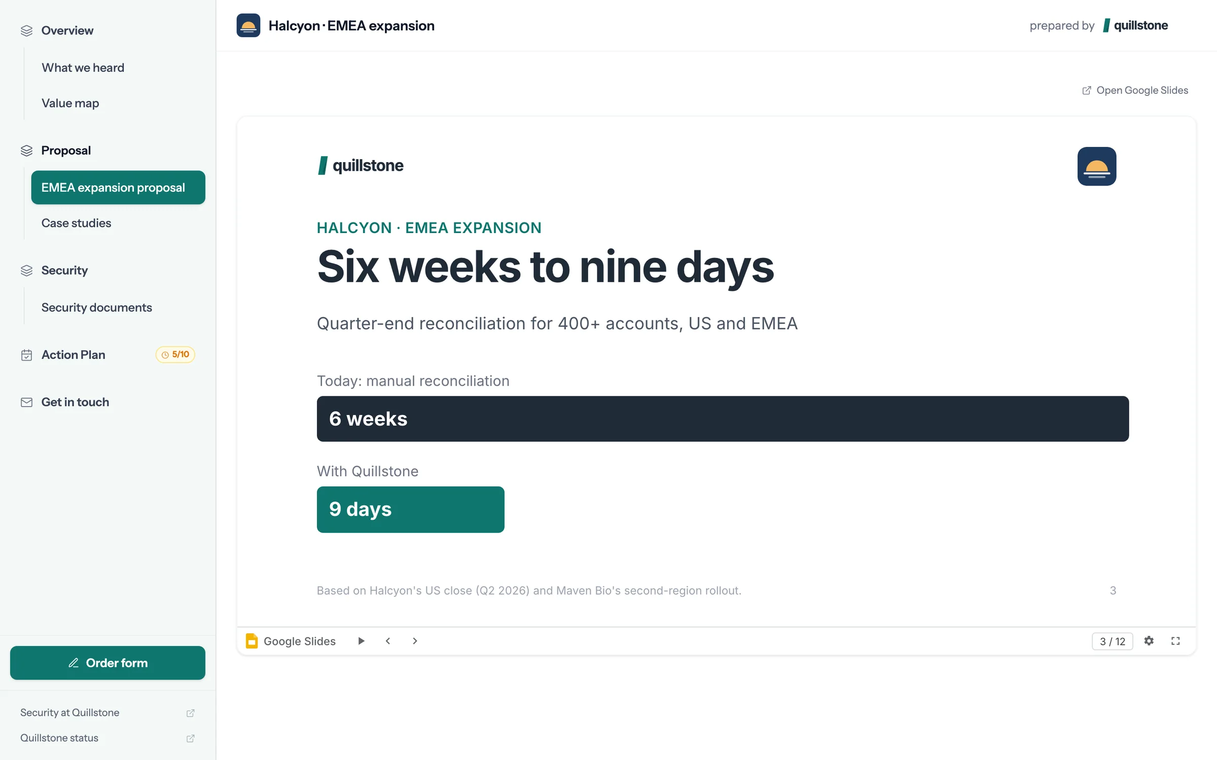 A Google Slides deck inside a buyer room