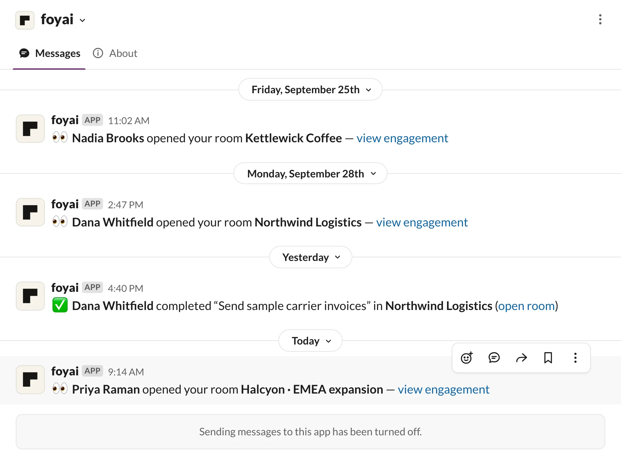 A first-view alert in Slack