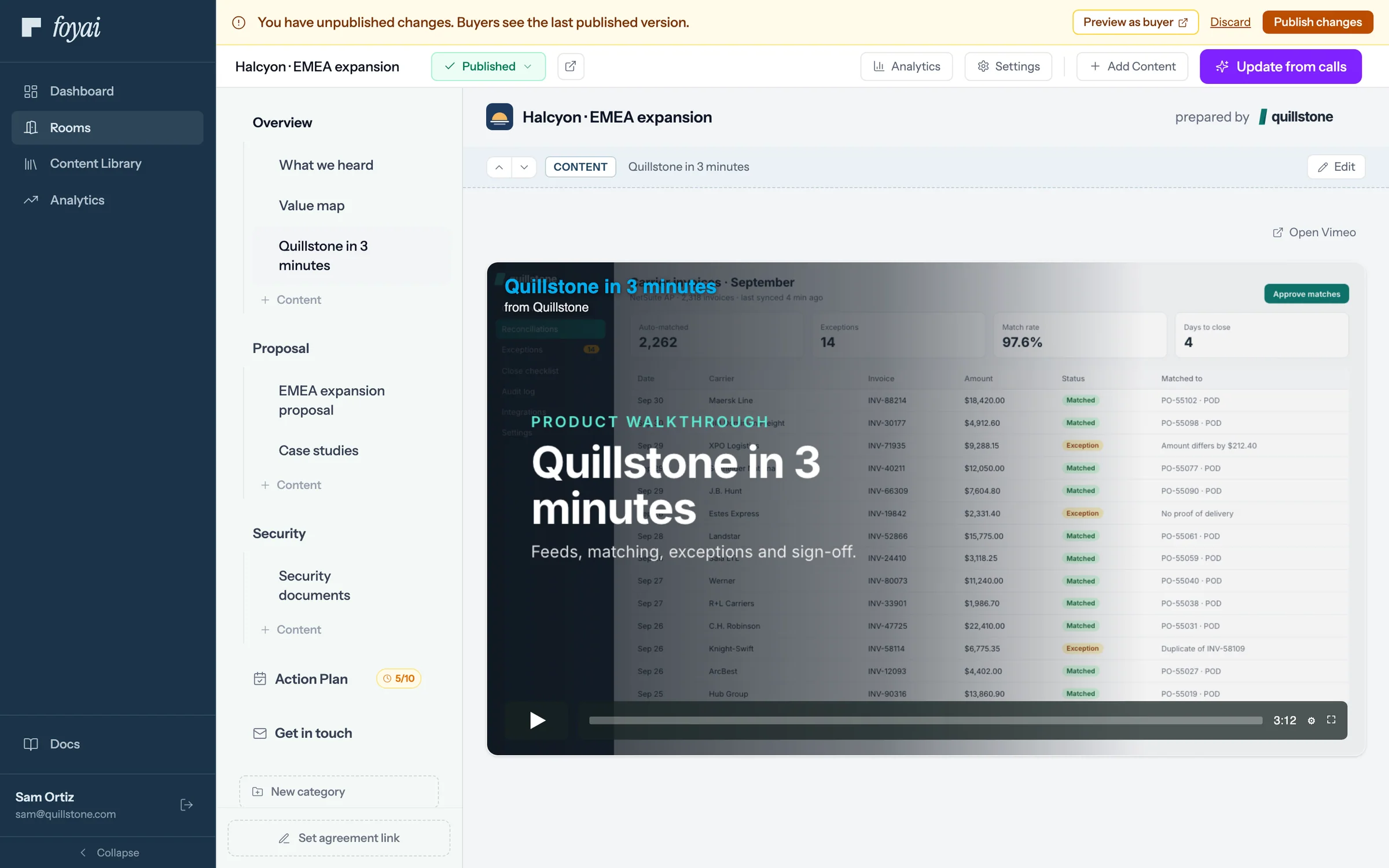 The Quillstone in 3 minutes video embedded and playing inline on its own page in the Halcyon room.