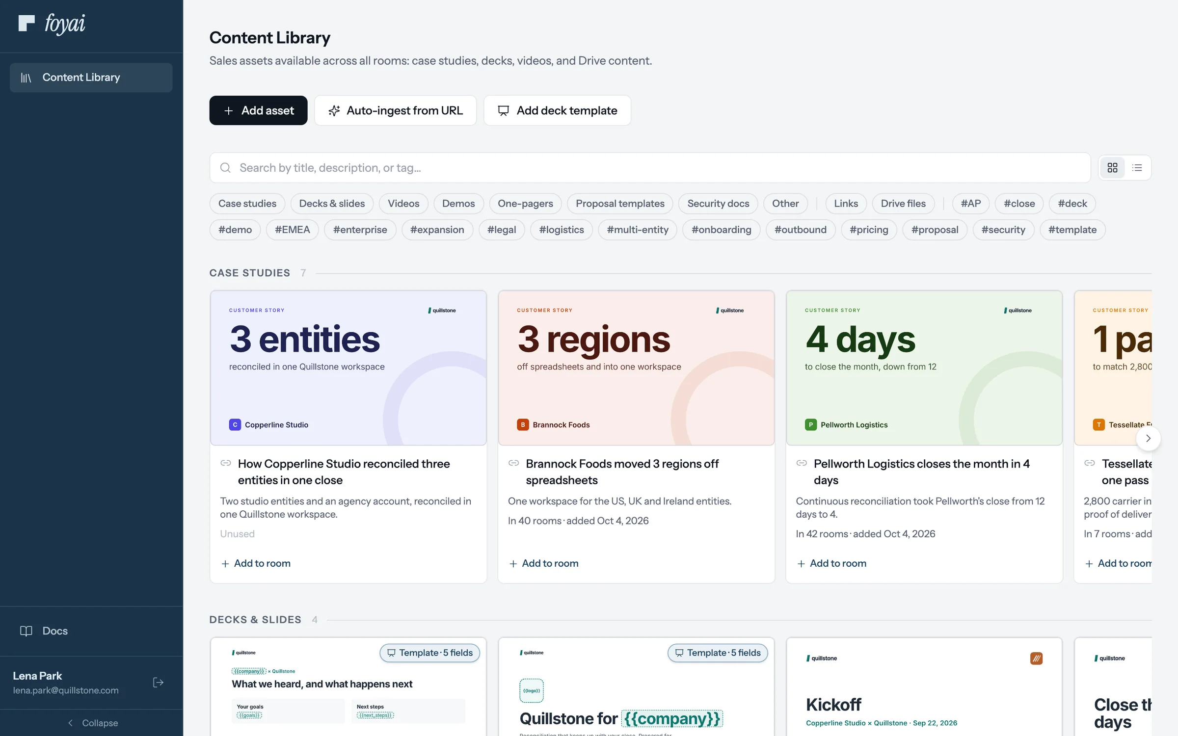 The Content Library as a contributor sees it, with only Content Library and Docs in the navigation