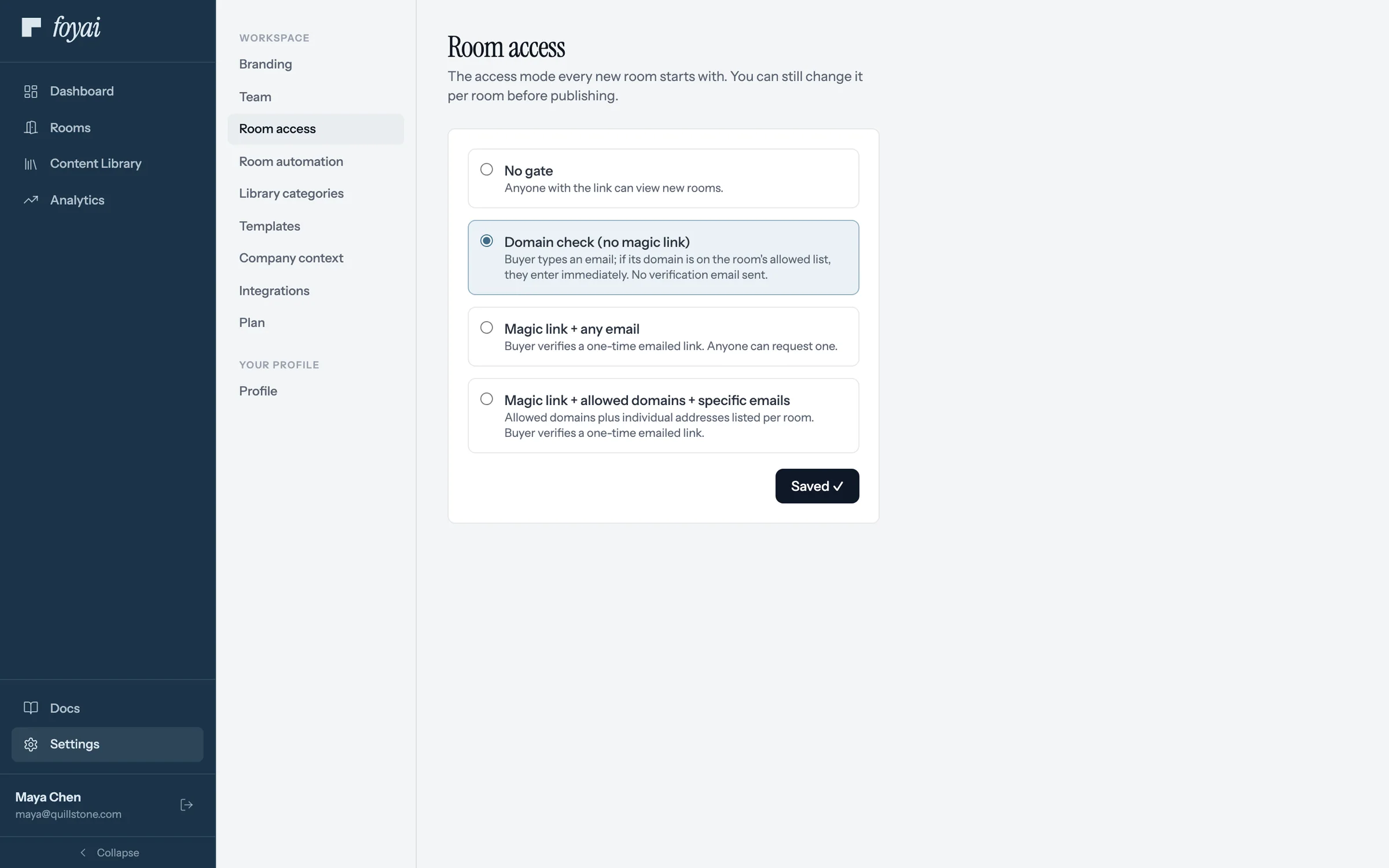 The Save button, now reading Saved with a check mark.