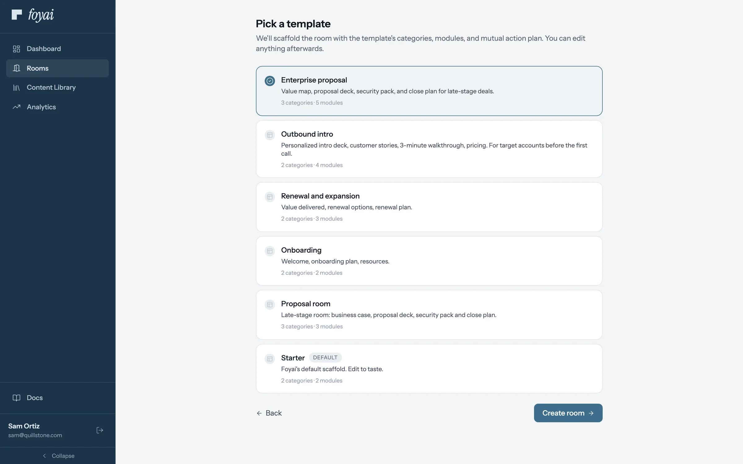 Pick a template, with Enterprise proposal selected