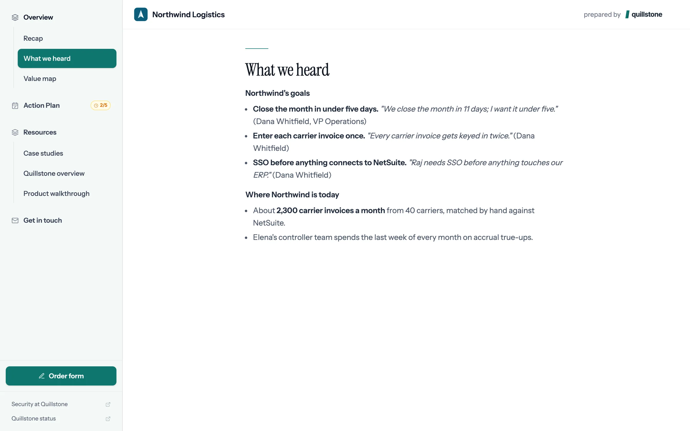 What we heard: Northwind's goals, quoted from the discovery call